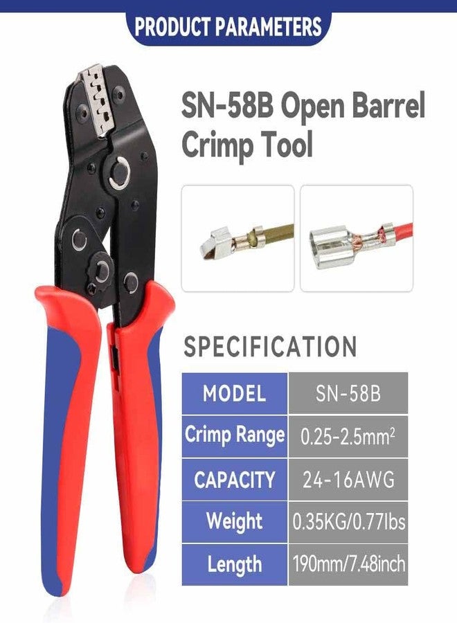 UPTODATETOOLS أداة تجعيد غير معزولة من UPTODATETOOLS، مقاس 24-16 AWG، ذات أسطوانة مفتوحة، بمساحة مقطع 0.25-1.5 مم²، مزودة بآلية تجعيد مسننة لأطراف Dupont Molex JST TE ودبابيس EPC PCIE SATA - SN-58B - Image 2